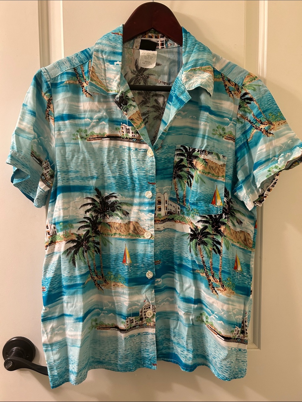 JUDY KNAPP Vintage Women’s Aloha Shirt Waikiki Print, Sz M